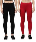 ZAYANQA Combo of Red & Black Slim Fit Solid Stretchable Cotton Leggings for Women Ankle Length Ultrasoft Wide Elastic Waistband| Comfortable Ankle Length Leggings |Fashionwear| Pack of 2|Size_2XL|