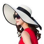 DRESHOW Womens Wide Brim Straw Hat Floppy Foldable Roll up Cap Beach Sun Hat UPF 50+