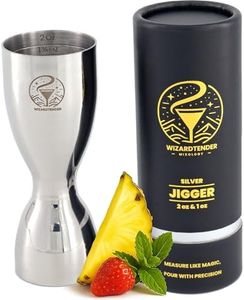 Cocktail Jigger for Bartending | Bar Jigger 2 oz 1 oz | Stainless Steel Cocktail Measuring Cup | Liquor Shot Measure Jiggers | Silver Shot Measuring Cup | Double Bell with 8 Marks | Wizardtender