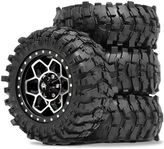 REDSPIDER Metal 1.9'' Beadlock Wheels and Crawler Tires OD 88MM/3.46'' (4PCS) for 1/12 RC Crawler MJX H12Y+ MN-128 MN82S LC79 ﻿ (Black)