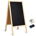 GiantexUK A Frame Magnetic Chalkboard, 98x50cm Double Sided Blackboard with Eraser & Colored Chalks, Outdoor Wooden Sandwich Pavement Advertising Board Signs for Party Wedding Cafe Shop (Natural)