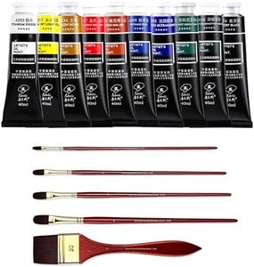 rubens Artist Oil Paints Set 10 Colors with Filbert Paint Brushes Set, 1.35 OZ Landscape Colors for Canvas, Professional Oil Paint Kits for Artists, Beginners