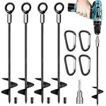 LAMEK 4 Pcs Ground Anchor Set with Climbing Clips and Drill Trampoline Anchor Kit Earth Ground Anchors Heavy Duty for TentsTrampolines Swings Slides Garden Sheds