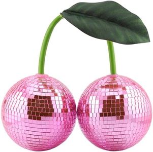Disco Ball Cherry Disco Mirror Ball Hanging Reflects Light for DJ Club Stage Bar Party Wedding Holiday Decoration Home Cherry Decor (3.9‘’, Pink)
