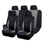 Flying Banner Flat Cloth Universal Fit Car Seat Covers Full Set with Airbag Compatible (Black and Grey)