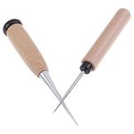 POFET Leather Craft Awl Tool Hole Maker Wooden Handle Sewing Stitching Punching,Handmade Awl with Wooden Handle Spiked Metal Tool