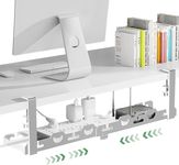 Yakiter No Drill Under Deck Cable Management Tray, 16-29.6 Inch Extendable Steel Desk Cord Organizer with Clip Mount, Cable Clamp & Cable Tie Cord Manager, Home Office Computer (White)