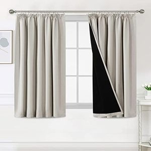 BellaHills 100% Blackout Curtains for Bedroom Thermal Insulated Curtains & Drapes Blackout Curtains Pencil Pleat Curtains for Living Room with Black Liner 2 Panels Set, 46 x 54 Inch, Pumice Stone