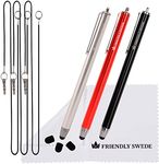 High Precision Stylus Pens for Touch Screens - 3pcs 5.5" Stylus Pen with Replaceable Thin-Tip - Universal Capacitive Styli + Replacement Tips, Lanyards + Cleaning Cloth by The Friendly Swede (Red/Blac