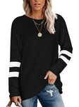 Famulily Sweatshirts for Women Color Block Lightweight Round Neck Long Sleeve Pullover Tunic(Black,L)