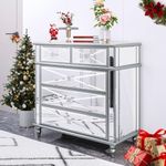 DWVO Silver Mirrored 5 Drawer Dressers for Bedroom - 35" Accent Chest with Drawers, with 5 Storage Drawers and Wood Legs - Fully Assembled Mirrored Nightstand for Bedroom/Living Room