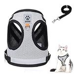 Cat Harness and Lead Set, Escape Proof Cat Kitten Walking Vest with Leash, Adjustable Soft Reflective Mesh Vest Harness and Lead for Small Medium Cats Pets (Grey, S)