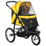 PawHut Dog Pram Dog Stroller Jogger Foldable Pet Pushchair for Medium, Small Dogs, w/Rubber Wheels, Washable Cushion - Yellow