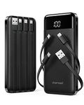 2 Pack of Portable Chargers with Built in Cables, 2PCS Slim 10000mAh Travel Essentials Battery Pack 6 Outputs 3A Power Banks for iPhone Samsung Pixel LG Moto iPad (Black + Black)