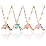 Mingjun 4 Pcs Cartoon Dolphin Pendant Necklace Clavcile Chain Necklace for Women Lady Girls