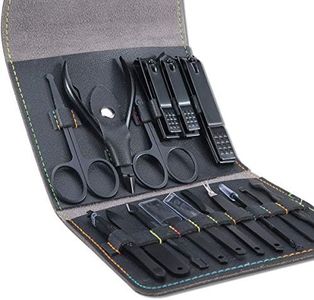 Manicura Pedicura Set 16 PCS Profesional Cortaúñas Acero Inoxidable Grooming Kit - Con Estuche De Viaje De Cuero Lujoso (Negro)