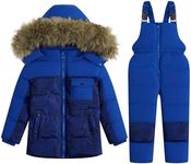 JiAmy Kids 2 Piece Snowsuit Set Girl Winter Hooded Puffer Jacket & Snow Bib Pants Boy Ski Suits Ultralight Outfit 1-7 Years Navy Blue