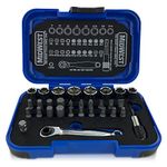 MIDWEST Mini Socket Bit Set - 1/4" Reversible Socket Wrench 31 Piece Set with Metric and Standard (SAE) Bits & Magnetic Quick Bit Holder - MWT-MSBSET01