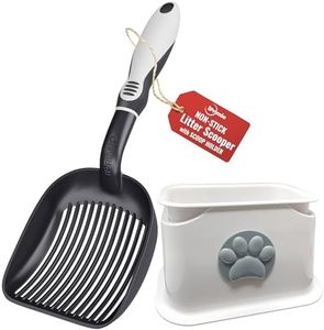 iPrimio Universal Cat Litter Scooper Holder & Black Litter Scooper Bundle - Non Stick Plated Durable Aluminum Cat Litter Scooper, Patented Design - Stable Scooper Holder - Kitty Litter Box Accessories