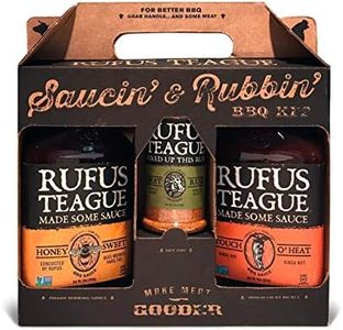 Rufus Teague BBQ Sauce & Rub 3-Piece Gift Set, Saucin' & Rubbin' Tote with Honey Sweet, Touch O' Heat, and Meat Rub, Great Grilling Kit for BBQ Lovers