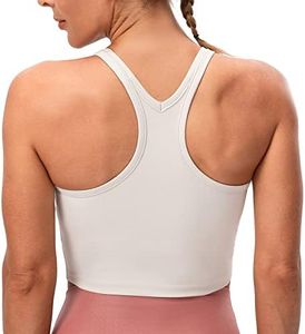 Lavento Women's Racerback Sports Bras Yoga Crop Top with Built in Bra (Brushed Off White, 4)