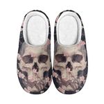 Kuiaobaty Women'S Skull Cherry Blossom Winter Warm Slippers Gothic Skeleton Non-Slip Home Slippers Comfortable Plush Lining Comfy Indoor Shoes Slides