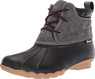 Skechers Womens Pond Lil Puddles Mid Quilted Lace Up Duck Boot With Waterproof Outsole, Black/Charcoal, 8