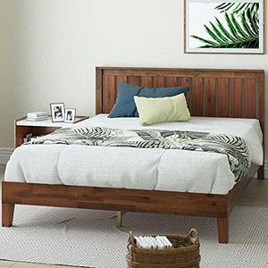 Zinus Deluxe Queen Bed Frame Solid Wood Platform Bed with Solid Timber Headboard Mattress Foundation - Antique Espresso, Superior Long-Lasting Heavy Solid Wood