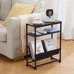 ZEXVIDA Narrow End Table for Small Spaces - Slim Side Table with Magazine Holder,2 in 1 Design Narrow End Table Living Room,Skinny Bedroom Nightstand Thin Side Magazine Table (Black)