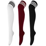 DRESHOW 3 Pairs High Thigh Socks Striped Over Knee Thin Tights Long Stocking Knee High Leg Warmer