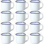 Yinder Mini Enamel Camping Coffee Mugs Metal Small Classic Portable White Campfire Mugs Bulk Vintage Cups with Handle for Coffee Tea Picnic Travel Indoor Outdoor Activities(4 oz, 12 Pcs)