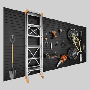 Ginchain 4'H x 8'W Slatwall Panel Garage Wall Organizer with 14 Hooks, Heavy Duty Interlocking Slat Wall Paneling Sheets, Garage Slatwall for Tool Organization Mounted Storage Systems Black