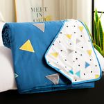 Story@Home Dohar Double Bed Cotton 100% | 150GSM 225 x240 cm Quilt AC Blanket for Summer | AC Comforter Double Bed | Blue & White Geometric Reversible Design Duvet | All-Season Blanket