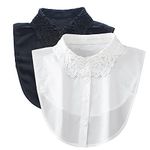 2 Pcs Women's Fake Collars,Decorative Shirt Blouse Dickey Collar,Flower False Collar for Women,Lady Half Shirts Fake Collar Chiffon Fabric White