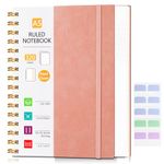 Hardcover Spiral Notebook, College Ruled Notebook Journal with 320 Pages, 5.7" X 8.3" Lined Journaling for Women Men, A5 Leather Writing Journals for Work, School, Office, 18pcs Index Tabs, Pink