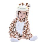 Doladola Unisex Baby Spring Autumn Animal Romper Baby Boys Girls Flannel One Piece Pyjamas(3-6 Months,Giraffe)