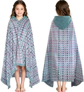 VOOVA & MOVAS Big Kids Hooded Bath Wrap, 8+, 100% Cotton,Pink White Lattice