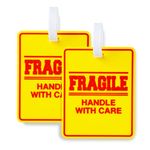 2 Pack - Bright and Large Luggage Tags - Fragile - Handle with Care - 5x4 Inch Size - Great for Luggage or Any Travel Bag