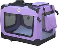 HugglePets Foldable Fabric Pet Crate Carrier - Purple (Medium 60 x 42cm) Lightweight & Ventilated Double Door Carrier for Dogs & Cats with Sheepskin Mat. Ideal for Home & Travel.