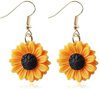 Sunflower Earring Handmade Wooden Bohemian Sunflower Dangle Drop Earrings Resin Yellow Sunflower Daisy Earring for Women Girl Sunshine Jewelry, Resin