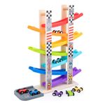 WOOD CITY Toddler Toys for 3 Years Old, Wooden Car Ramp Racer Toy Vehicle Set with 7 Mini Cars & Race Tracks, Montessori Toys for Toddlers Boys Girls Gift