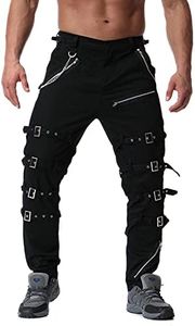 Idopy Men`s Steampunk Gothic Hip Hop Punk Rock Pants with Chain Black/36