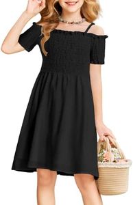 Arshiner Little kid Girl's Cold Shoulder Sleeveless Summer Casual Sundress A-line Dress Black for 12-13 Years