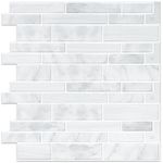 10 Sheets Premium Peel and Stick Tiles Backsplash - 12" x 12" Stick On Kitchen Backsplash Bathroom Wall Tile（Sliver White with Gray Veins）