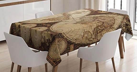 Ambesonne World Map Tablecloth, Old World Map Drawn in 1720s Nostalgic Style Art Historical Atlas Vintage Design, Rectangular Table Cover for Dining Room Kitchen Decor, 60" X 90", Pale Brown