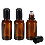 3Pcs 30ml Glass Roller Bottles, Essential Oils Roller Bottle, Amber Roller Ball Black Caps Refillable Sample Containers, for Essential Oils Perfumes Cosmetics Liquids Traveling, Aromatherapy Massage