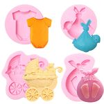 Baby Shower Chocolate Silicone Molds 4 Pcs, Baby Carriage and Clothes Feet Candy Fondant Mold for Cake Decoration, Sugar, Cupcake Topper, Soap, Cake Pop, Popsicle, Polymer Clay Crafts