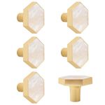 MOROBOR 6 PCS Hexagonal Gold Knobs, Creative Cabinet Drawer Pulls Multifunctional Single Hole Zinc Alloy Knobs for Dresser Wardrobe Door Furniture Accessories/Gold Base with White Surface