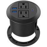 Desktop Power Grommet with PD 20W Fast Charging USB C,Recessed Power Socket with 2 AC Outlets,Flush-Mount Power Grommet with 3 USB Charging Ports