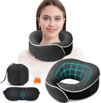 Travel Pillow,Upgraded 100% Memory Foam Neck Pillow for Traveling,Ergonomic Design Soft Best Flight Pillow,Neck Pillow Airplane Kit with 3D Contoured Eye Masks,Earplugs and Luxury Bag (Dark Gray)